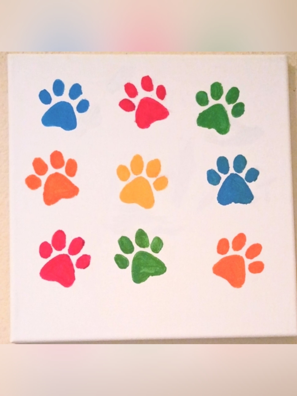 Handpainted Colorful Paw Print Acrylic Painting Original Signed Art 10x10"